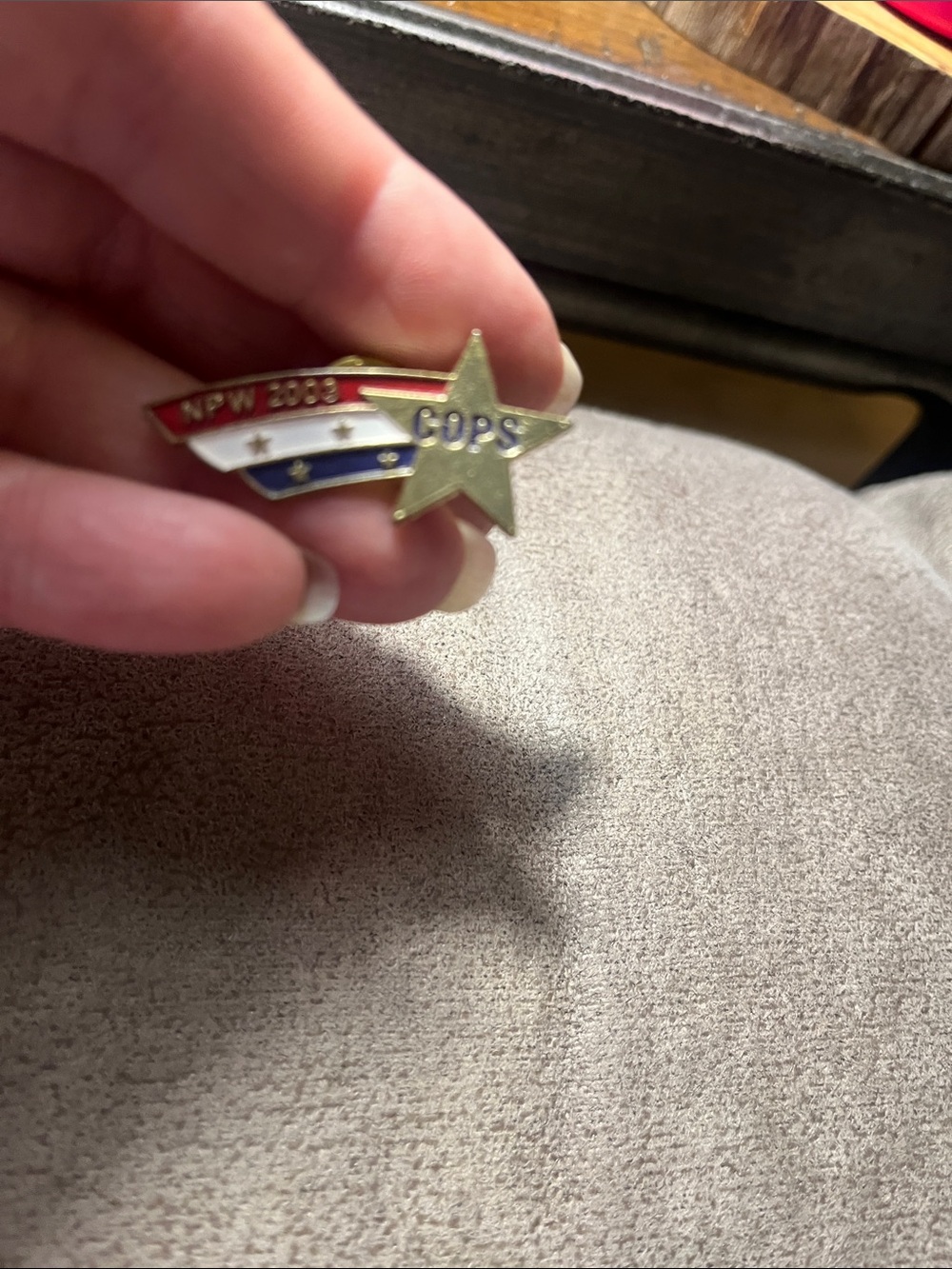 Gold Star 'COPS' Enamel Lapel Pin with Red, White & Blue Ribbon 1916
